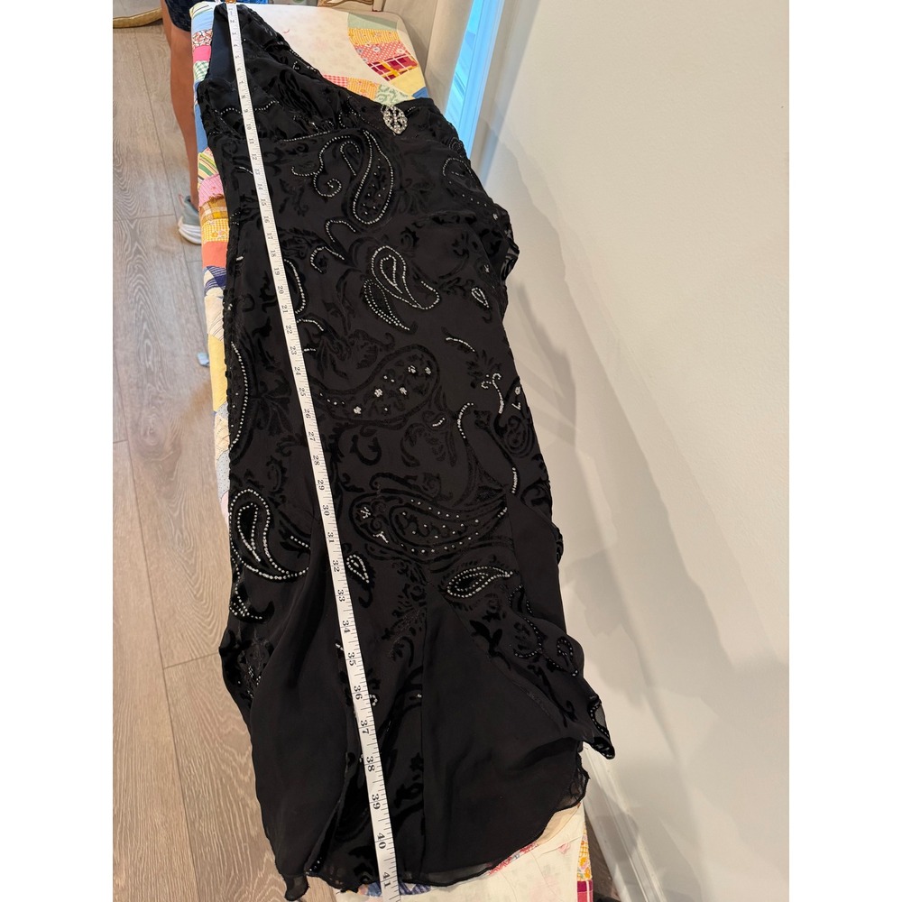 SL Fashions Black Paisley Velvet Burnout Rhinestone Godet Hem Dress Size 10 - Picture 11 of 11
